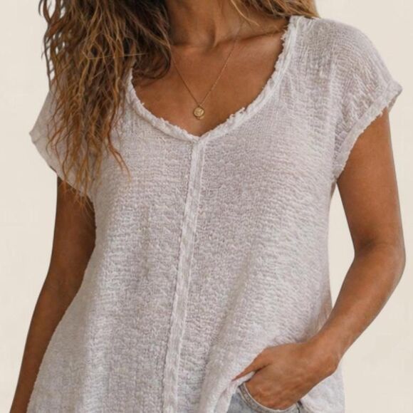 Source Unknown Tops - Red haute cotton white gauzy top | boho elevated basic coastal xs